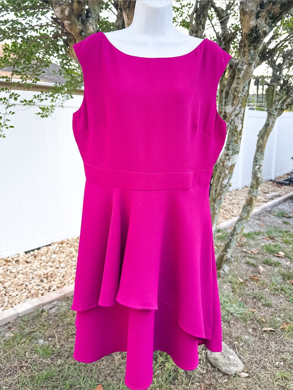 Eliza J Pink Fit & Flare Dress Layered Hem Sleeveless Gold Zip Size 16